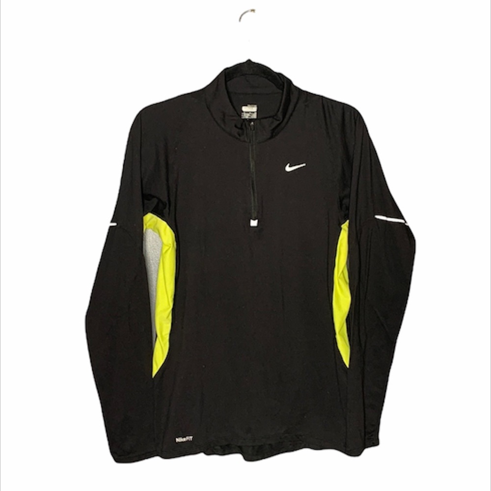 Nike Black and Neon Yellow Half-Zip Sweatshirt